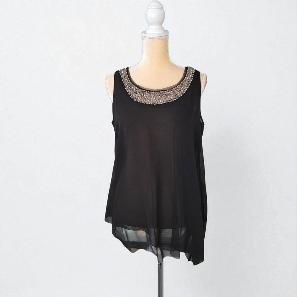 Suzy Shier Sheer Black Beaded Blouse Fairy Romantic WhimsiGoth Glam Y2K NwT